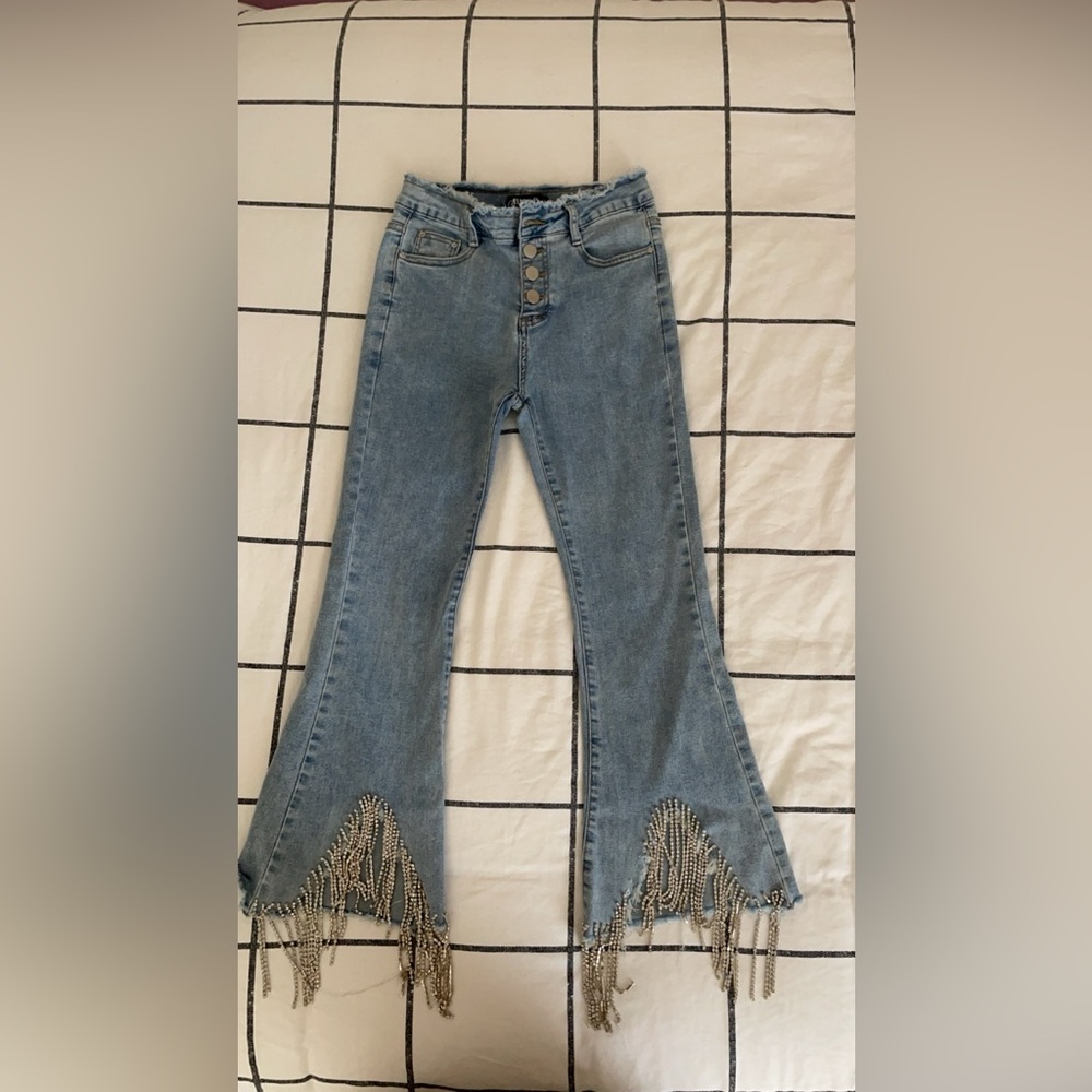 Blue B Rhinestone High Rise Cropped Flare Jean - Picture 4 of 7